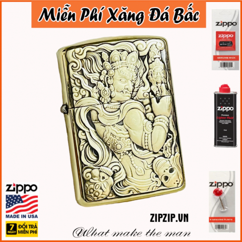 BẬT LỬA ZIPPO BẢN ĐỒNG TRƠN KHẮC HÌNH 3D BẤT ĐỘNG MINH VƯƠNG  SIÊU SẮC NÉT