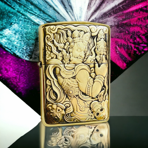 BẬT LỬA ZIPPO BẢN ĐỒNG TRƠN KHẮC HÌNH 3D BẤT ĐỘNG MINH VƯƠNG  SIÊU SẮC NÉT