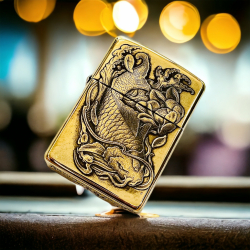 BẬT LỬA ZIPPO BẢN ĐỒNG TRƠN KHẮC HÌNH 3D  CÁ CHÉP ĐẦM SEN SIÊU SẮC NÉT - Mã SP: ZPC4125-169