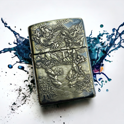 BẬT LỬA ZIPPO BẢN ĐỒNG TRƠN KHẮC HÌNH 3D CÁ CHÉP HOÁ RỒNG SIÊU SẮC NÉT