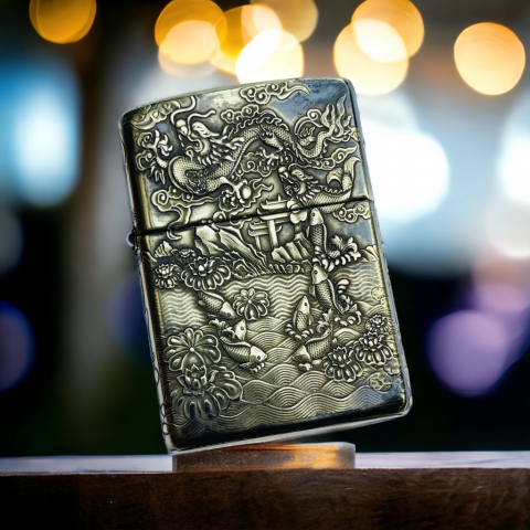 BẬT LỬA ZIPPO BẢN ĐỒNG TRƠN KHẮC HÌNH 3D CÁ CHÉP HOÁ RỒNG SIÊU SẮC NÉT