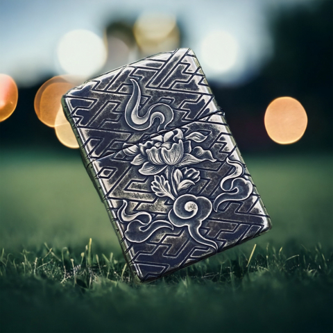 BẬT LỬA ZIPPO BẢN ĐỒNG TRƠN KHẮC HÌNH 3D CÁ HOA SEN SIÊU NÉT
