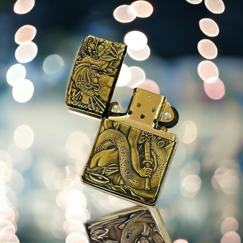 BẬT LỬA ZIPPO BẢN ĐỒNG TRƠN  KHẮC HÌNH 3D CÔ GÁI RẮN SIÊU NÉT