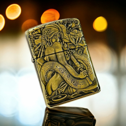 BẬT LỬA ZIPPO BẢN ĐỒNG TRƠN  KHẮC HÌNH 3D CÔ GÁI RẮN SIÊU NÉT - Mã SP: ZPC4112-169