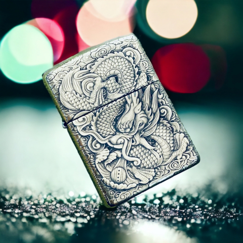 BẬT LỬA ZIPPO BẢN ĐỒNG TRƠN KHẮC HÌNH 3D CON RỒNG SIÊU SẮC NÉT