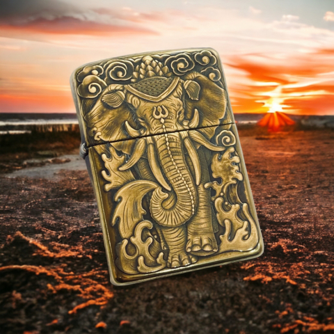 BẬT LỬA ZIPPO BẢN ĐỒNG TRƠN KHẮC HÌNH 3D CON VOI SIÊU SẮC NÉT