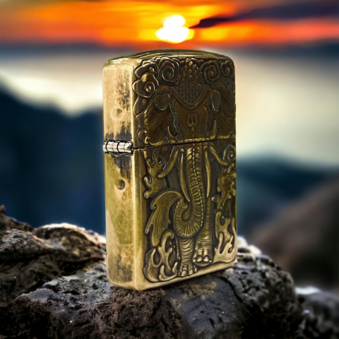 BẬT LỬA ZIPPO BẢN ĐỒNG TRƠN KHẮC HÌNH 3D CON VOI SIÊU SẮC NÉT