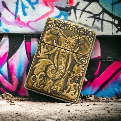 BẬT LỬA ZIPPO BẢN ĐỒNG TRƠN KHẮC HÌNH 3D CON VOI SIÊU SẮC NÉT