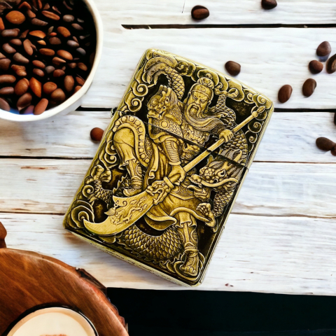 BẬT LỬA ZIPPO  BẢN ĐỒNG TRƠN KHẮC HÌNH 3D QUAN CÔNG PHIÊN BẢN 2 SIÊU NÉT