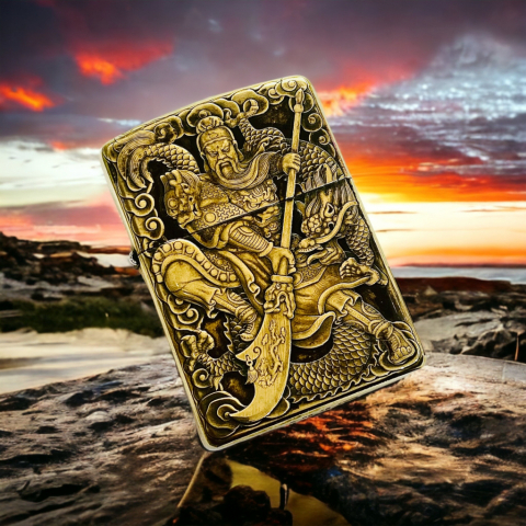 BẬT LỬA ZIPPO  BẢN ĐỒNG TRƠN KHẮC HÌNH 3D QUAN CÔNG PHIÊN BẢN 2 SIÊU NÉT