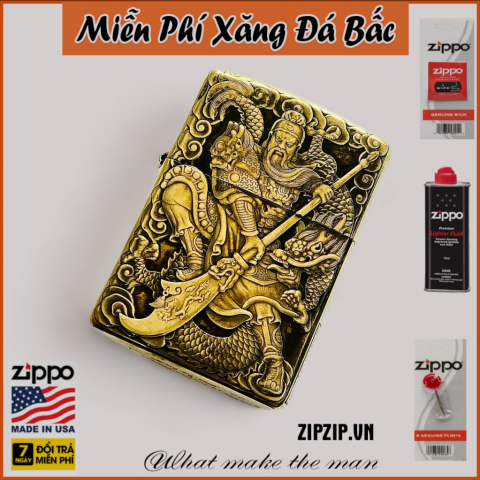 BẬT LỬA ZIPPO  BẢN ĐỒNG TRƠN KHẮC HÌNH 3D QUAN CÔNG PHIÊN BẢN 2 SIÊU NÉT