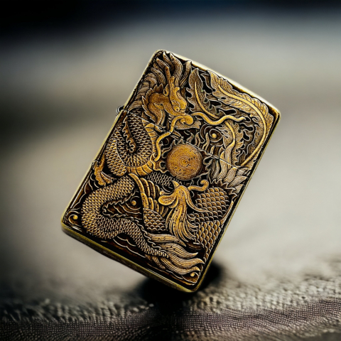 BẬT LỬA ZIPPO BẢN ĐỒNG TRƠN KHẮC HÌNH 3D RỒNG PHƯỢNG  PHIÊN BẢN 2 SIÊU NÉT 3D043