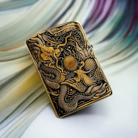 BẬT LỬA ZIPPO BẢN ĐỒNG TRƠN KHẮC HÌNH 3D RỒNG PHƯỢNG  PHIÊN BẢN 2 SIÊU NÉT 3D043