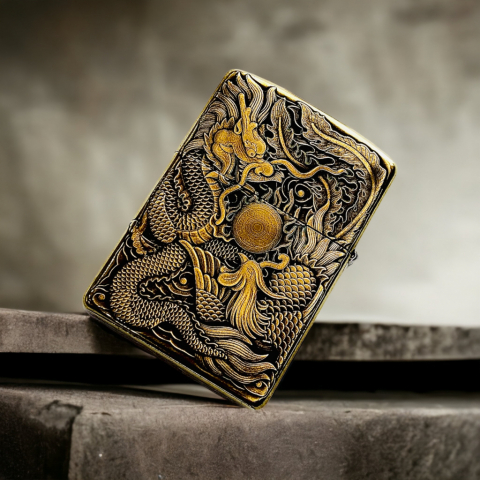 BẬT LỬA ZIPPO BẢN ĐỒNG TRƠN KHẮC HÌNH 3D RỒNG PHƯỢNG  PHIÊN BẢN 2 SIÊU NÉT 3D043