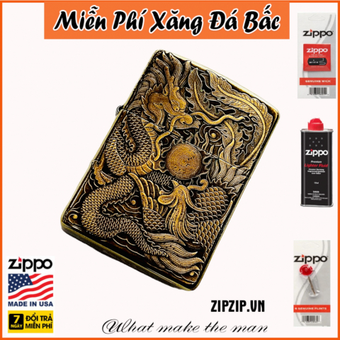 BẬT LỬA ZIPPO BẢN ĐỒNG TRƠN KHẮC HÌNH 3D RỒNG PHƯỢNG  PHIÊN BẢN 2 SIÊU NÉT 3D043