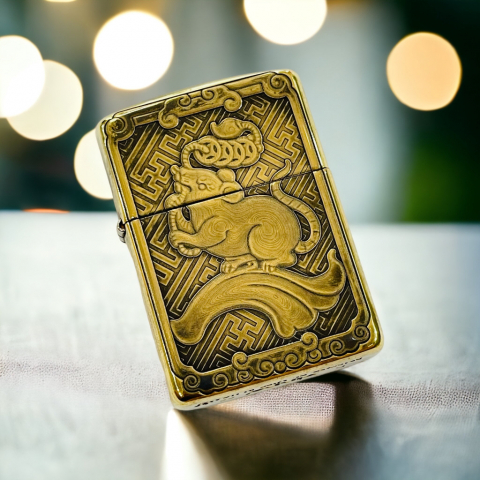 BẬT LỬA ZIPPO BẢN ĐỒNG TRƠN KHẮC HÌNH 3D TUỔI  CHUỘT SIÊU SẮC NÉT