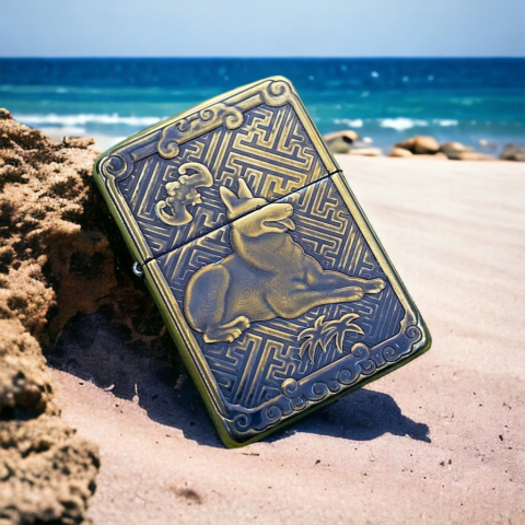 BẬT LỬA ZIPPO BẢN ĐỒNG TRƠN KHẮC HÌNH 3D TUỔI CON CHÓ  SIÊU SẮC NÉT