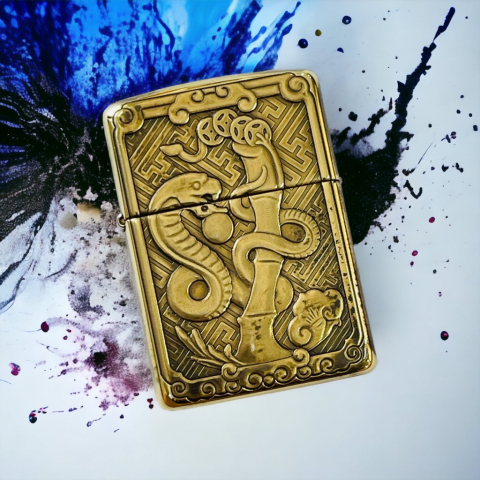 BẬT LỬA ZIPPO BẢN ĐỒNG TRƠN KHẮC HÌNH 3D TUỔI CON RẮN SIÊU SẮC NÉT