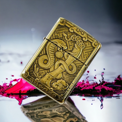 BẬT LỬA ZIPPO BẢN ĐỒNG TRƠN KHẮC HÌNH 3D TUỔI CON RẮN SIÊU SẮC NÉT
