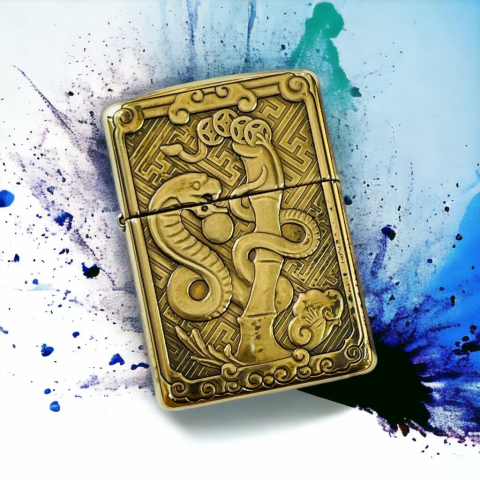 BẬT LỬA ZIPPO BẢN ĐỒNG TRƠN KHẮC HÌNH 3D TUỔI CON RẮN SIÊU SẮC NÉT