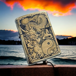 BẬT LỬA ZIPPO BẢN ĐỒNG TRƠN KHẮC HÌNH RỒNG ÂM DƯƠNG SIÊU SẮC NÉT - Mã SP: ZPC4118-169