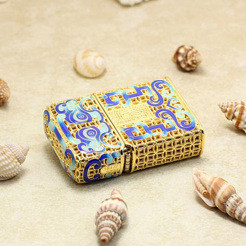 Bật lửa Zippo Bọc Ruiju Mạ Vàng Men Hoa Văn Hoàng Cung