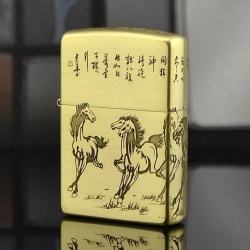 Bật Lửa Zippo Chính Hãng  Đồng Bóng Khắc Tranh Bát Mã Truy Phong - Mã SP: ZPC0068-B