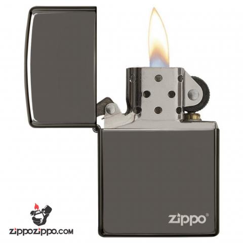 Bật Lửa Zippo Sơn Phủ Keo Bóng Xám Khói - Logo Zippo SKU 150ZL – Zippo Black Ice with Zippo Logo