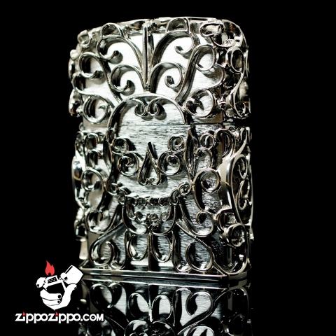 Bật lửa zippo chính hãng áo giáp bạc rỗng Skull Jacket Skull Thanatos