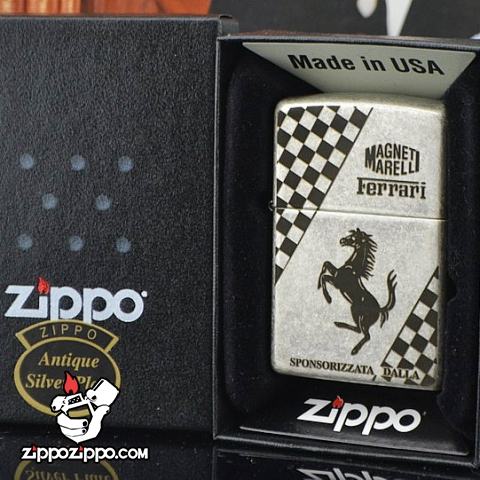 Bật lửa Zippo chĩnh hãng bạc cổ khắc Ferrari