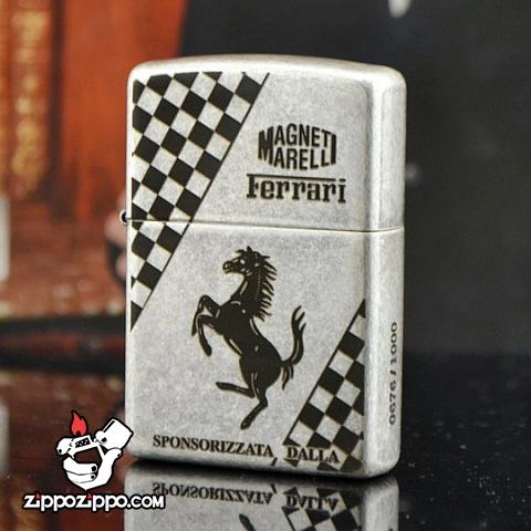 Bật lửa Zippo chĩnh hãng bạc cổ khắc Ferrari