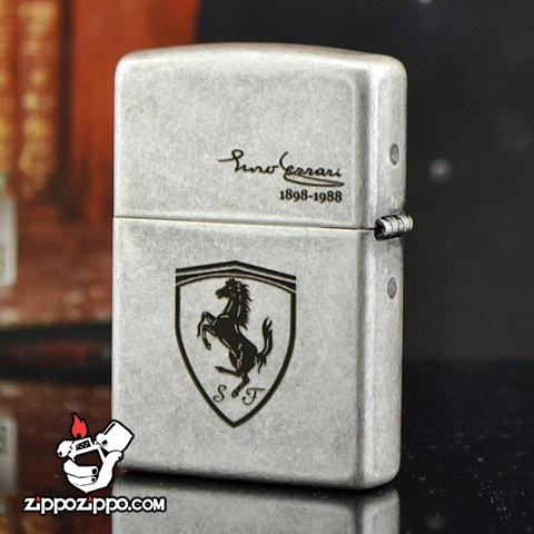 Bật lửa Zippo chĩnh hãng bạc cổ khắc Ferrari