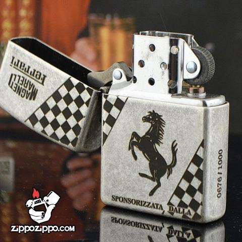 Bật lửa Zippo chĩnh hãng bạc cổ khắc Ferrari