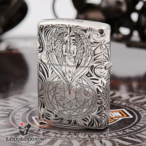 Bật lửa Zippo chính hãng bạc nguyên khối cao cấp khắc thiên thần bản armor