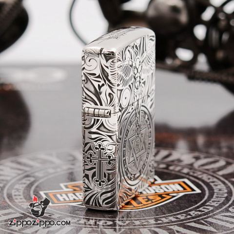 Bật lửa Zippo chính hãng bạc nguyên khối cao cấp khắc thiên thần bản armor