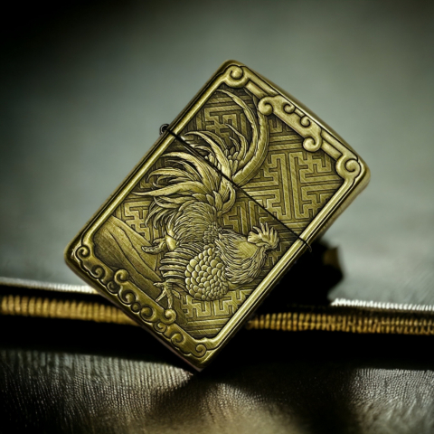BẬT LỬA ZIPPO CHÍNH HÃNG BẢN ĐỒNG TRƠN AMOR , KHẮC 3D HÌNH CON GÀ TRỐNG