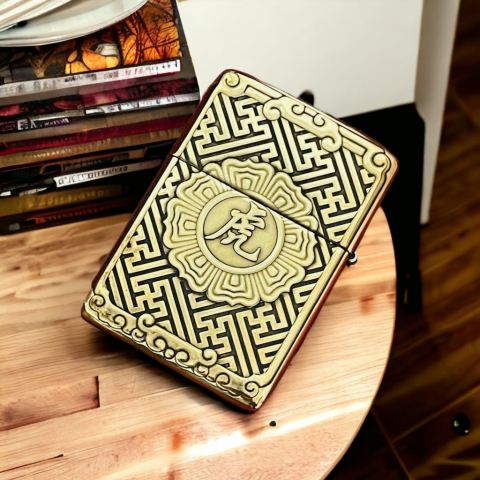 Bật lửa zippo chính hãng bản đồng trơn AMOR khắc 3D hình tuổi hổ siêu sắc nét
