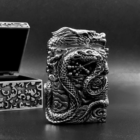 Bật lửa Zippo chính hãng bằng bạc nguyên chất nguyên một con rồng  quấn quanh bật lửa tinh xảo