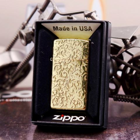 Bật Lửa Zippo Chính Hãng  Chạm Khắc Hoa Văn Năm Mặt Tangcao Phiên Bản Hẹp Slim
