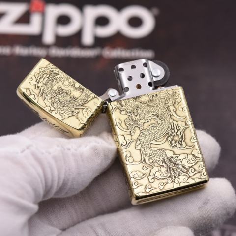 Bật Lửa Zippo Chính Hãng  Chạm Khắc Rồng Nhả Ngọc Phiên Bản Hẹp Slim