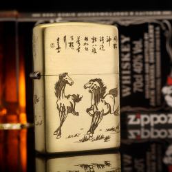 Bật Lửa Zippo Chính Hãng  Đồng Khắc Tranh Bát Mã Truy Phong