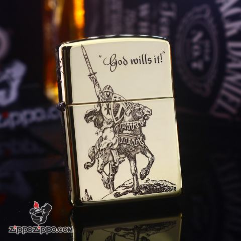 Bật lửa Zippo chính hãng đồng bóng khắc Crusades