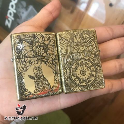 Bật Lửa Zippo Chính Hãng Đồng Khắc 12 Con Giáp Tuổi Mão