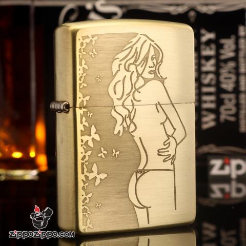 Bật lửa Zippo chính hãng đồng khắc cô gái sexy bản xước