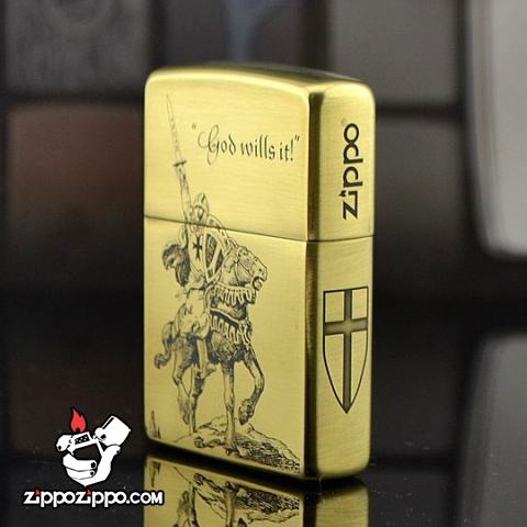 Bật lửa Zippo chính hãng đồng khắc Crusades