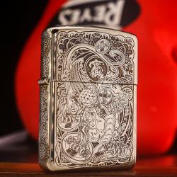 Bật lửa Zippo chính hãng đồng khắc hình kỳ lân bản chrome phổ màu Armor - Mã SP: ZPC2131-167