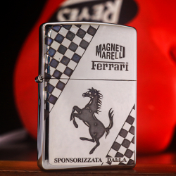 Bật lửa Zippo chĩnh hãng động mạ chrome phổ màu khắc Ferrari - Mã SP: ZPC1772-250D