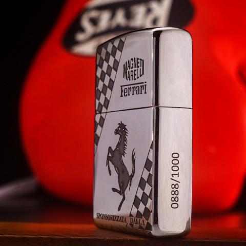 Bật lửa Zippo chĩnh hãng động mạ chrome phổ màu khắc Ferrari