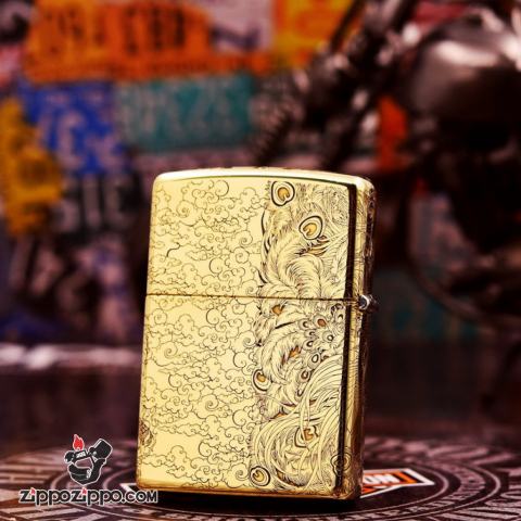 Bật Lửa Zippo Chính Hãng Đồng Nguyên Khối Khắc Rồng Và Phượng