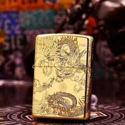 Bật Lửa Zippo Chính Hãng Đồng Nguyên Khối Khắc Rồng Và Phượng